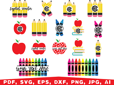 Crayon Split monogram, Teacher apple back to school design first day of school graphic design illustration school shirt vector