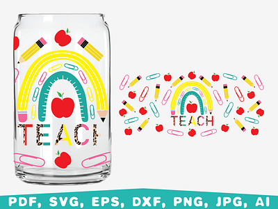 Teacher glass wrap back to school design first day of school graphic design illustration school shirt teacher glass can vector