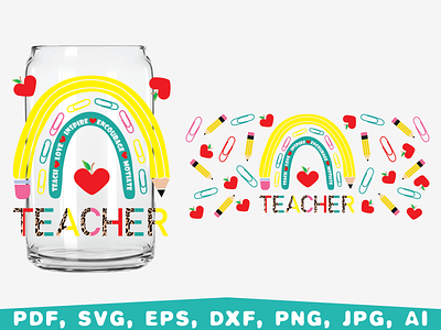 Teacher glass wrap back to school design first day of school graphic design illustration teacher glass can vector
