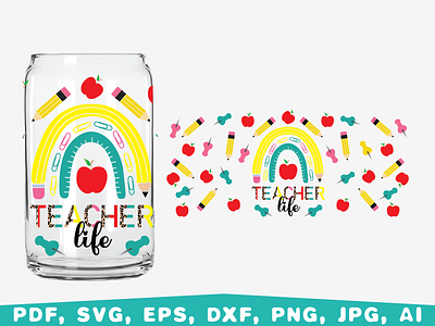 Teacher life glass wrap back to school design first day of school graphic design illustration teacher glass can vector