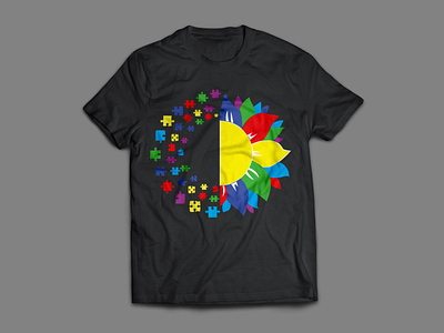 Sunflower Autism, Autism Awareness autism autism awareness children design graphic design illustration kids piece puzzle sunflower t shirt design vector