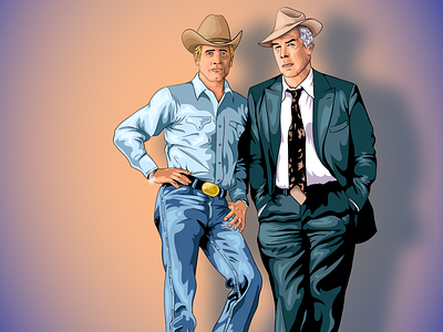 Paul Newman & Lee Marvin Cartoon adobe illustrator cartoon cartoon portrait cowboy illustration lee marvin movie paul newman pocket money portrait realistic portrait