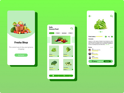 Freshy Shop App Concept app branding brocoli design fresh graphic design green illustration lettuce logo typography ui ux vector vegetables
