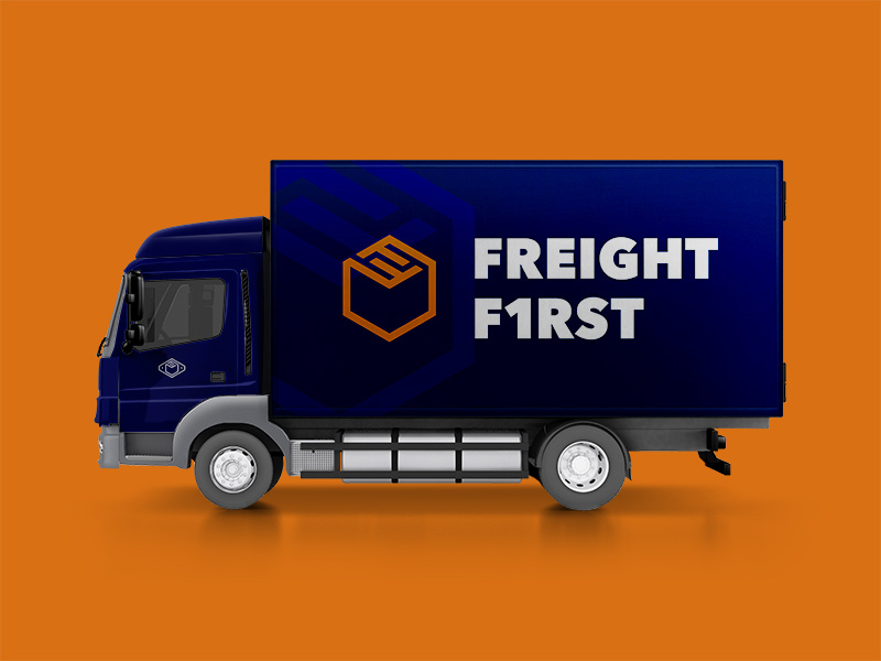 Freight First: Box Truck truck industrial logo branding