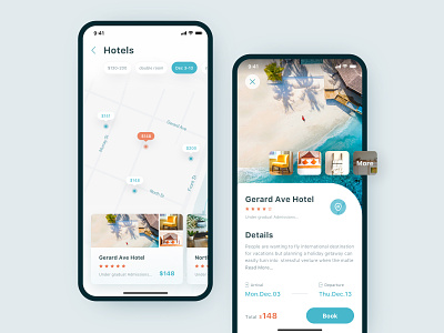 A group of hotels to book the interface app design hotel interface travel ui