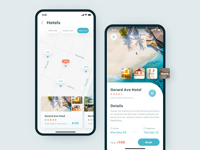 A group of hotels to book the interface