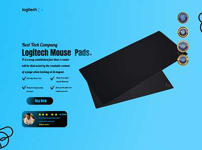 Logitech Mouse Pad Landing Page (Blue Background) 3d animation branding comfort design graphic design illustration landing page logitech logo motion graphics mouse pads tech typography ui ux vector