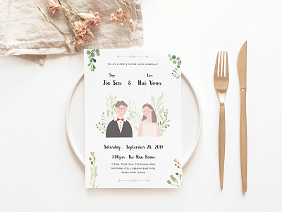 Wedding Invitation Card character cozy design flat illustration invitation card minimalist prints vector wedding invite
