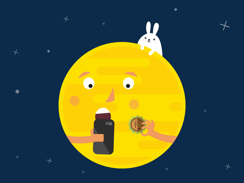 Moon Festival animation festival flat illustration mid autumn festival moon mooncake rabbit selfie sky space vector