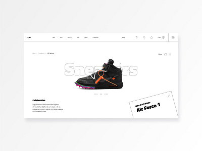 Nike Sneakers — Web Design figma interaction design minimalistic website nike off white online shop prototype shoes slider smart animation sneaker sneakers store ui ui trends user interface ux ux trends web design website animation