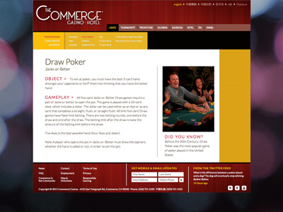 The Commerce Casino Website casino gambling poker web design