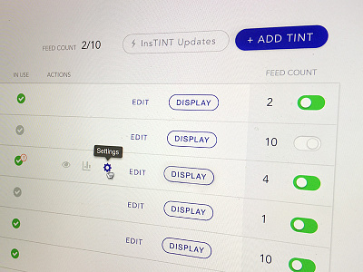 TINT Dashboard button buttons columns interface rows table ui ux