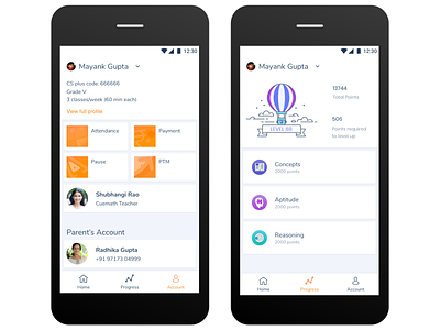 Student Progress - student management android app design mobile app design parent school management student ui