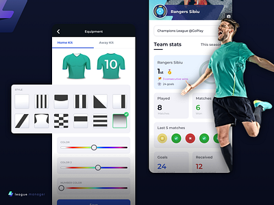 4league.manager - Football Team Stats Manager & Kit Builder app design fantasy football football app football kit football league jersey builder kit builder league app mobile app real football app soccer soccer app sport app sports design team manager app team stats