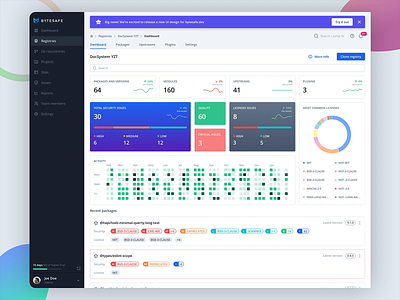 Bytesafe App Dashboard Light Dark UI Switch artifact management artifact registry dark ui dashboard license management light ui npm registry dashboard package management registry packages registry version control