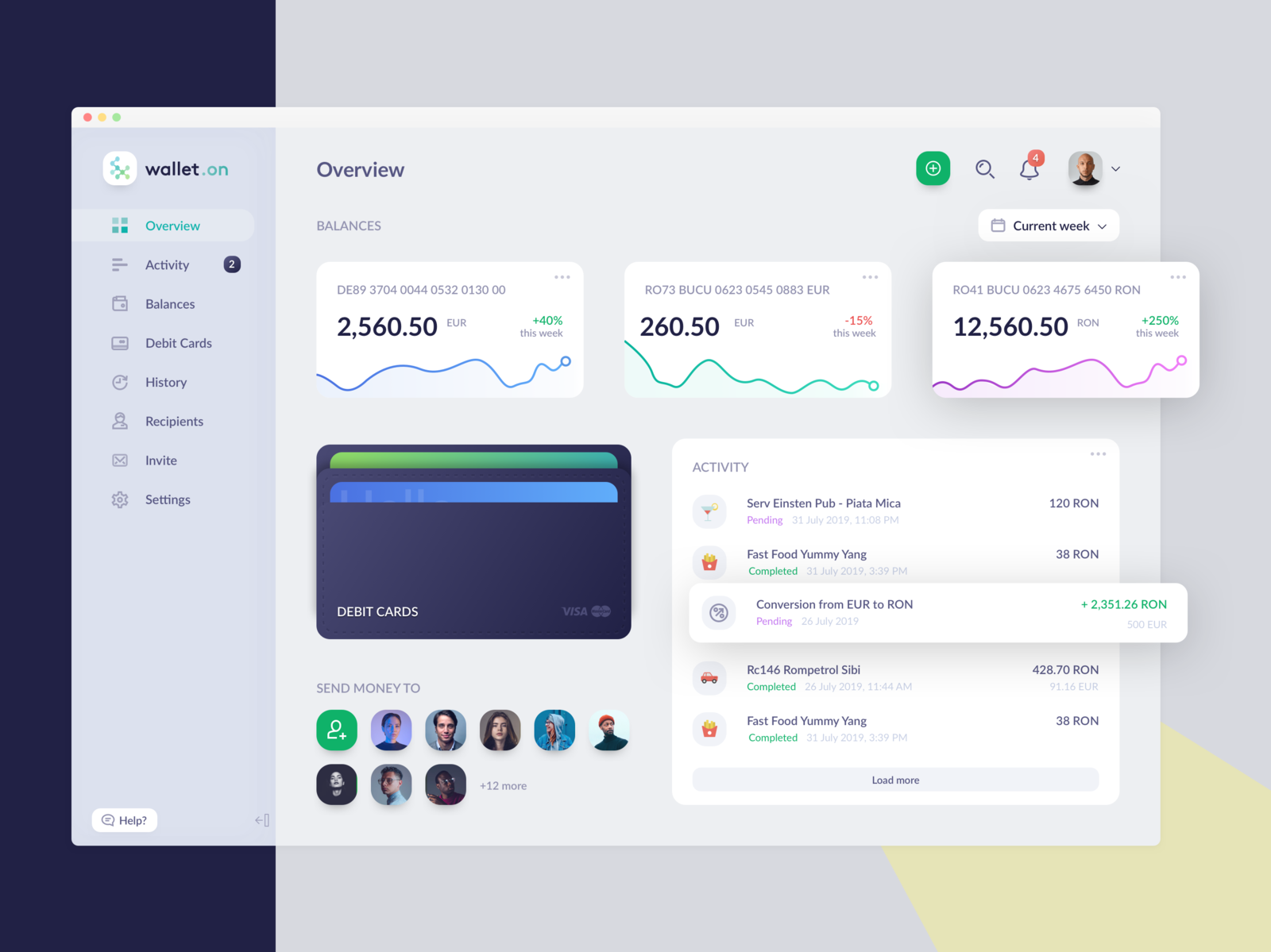 Finance App - wallet.on (TransferWise concept) by Liviu Anghelina ...