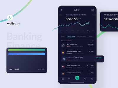 Mobile Banking Finance Dark UI App - wallet.on