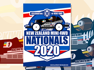 Mini 4WD NZ 2020 Nationals Poster design fun glitter graphic design holographic illustration poster sticker sticker mule
