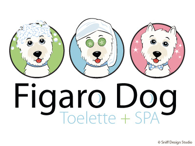 Pet Business Logo Design Figaro Dog Grooming - Lucca, Italy. dog dog grooming dog logo pet pet bouqiue pet branding pet business branding pet care service pet logo pet spa playful westie