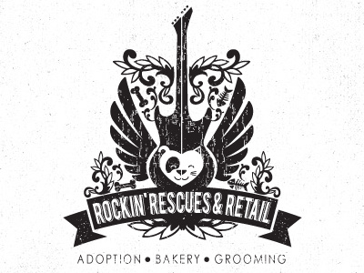 Pet Business Logo Rockin' Rescues & Retail cat logo dog logo pet boutique logo pet brand pet business logo pet design pet rescue retro logo rock n roll vintage design