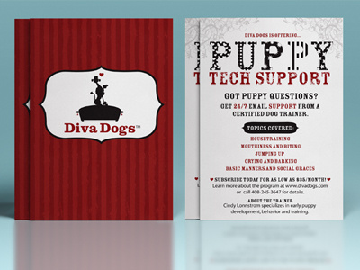 Flyer Design For Diva Dogs Puppy Tech Support Service diva dog french pet business pet industry pets poodle puppy retro