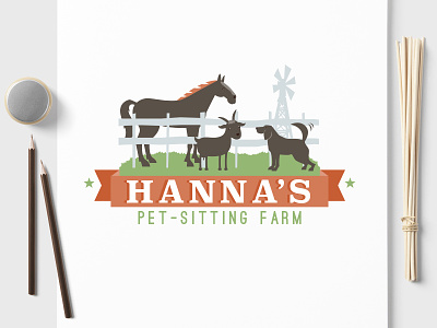 Pet Business Logo Design for Hanna's Pet Sitting Farm animal branding colorful detailed dog farm goat horse pet pet business brand