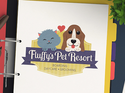 Pet Daycare Business Logo Design For Fluffy's Pet Resort cat cute detailed dog pet branding pet design pet industry pup whimsical