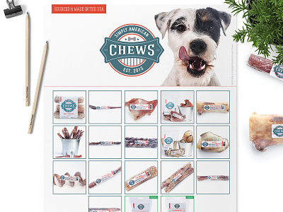 Sell Sheet & Product Label Design For Simply American Chews canine dog label design marketing design pet industry pet logo pet treats pets