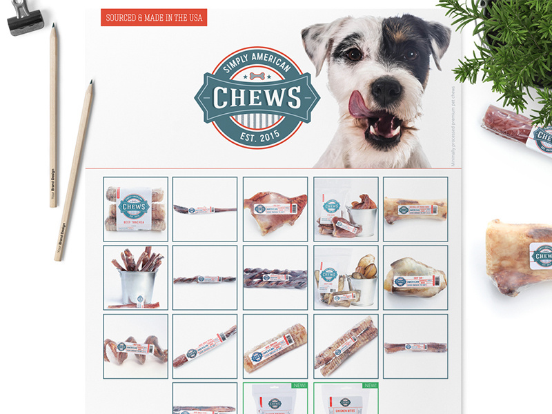 Sell Sheet & Product Label Design For Simply American Chews label design pet industry pet logo pet treats canine pets dog marketing design