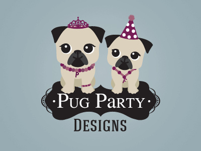 Pet Business Logo Design cute dog logo party pet pet business pet business branding design pug puppy sweet whimsical