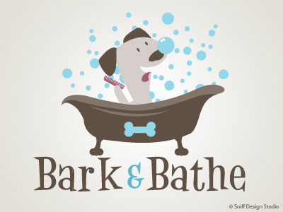 Pet Business Logo Design Bark And Bathe Grooming bone colorful cute dog dog grooming logo pet pet business branding pet graphics pet logo playful puppy