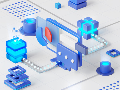 Technology System 3d blue design illustration ui