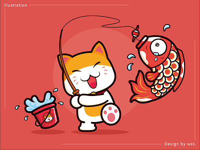 Fishing cat design fishing happy illustration play ui