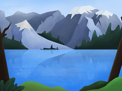 Landscape illustration blue design illustration lake mountain tree