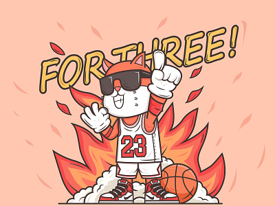 For Three Illustration 23 basketball cat cute fire illustration jordan red