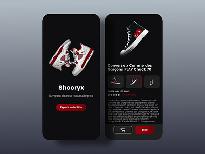 Shooryx Shoe app UI design appdesign branding dark darktheme design graphic design newdesign shoe shoes shoesapp ui uniquedesign