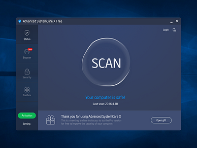 Advanced Systemcare X app blur cleanr design desktop interface pc shadows ui ux window windows