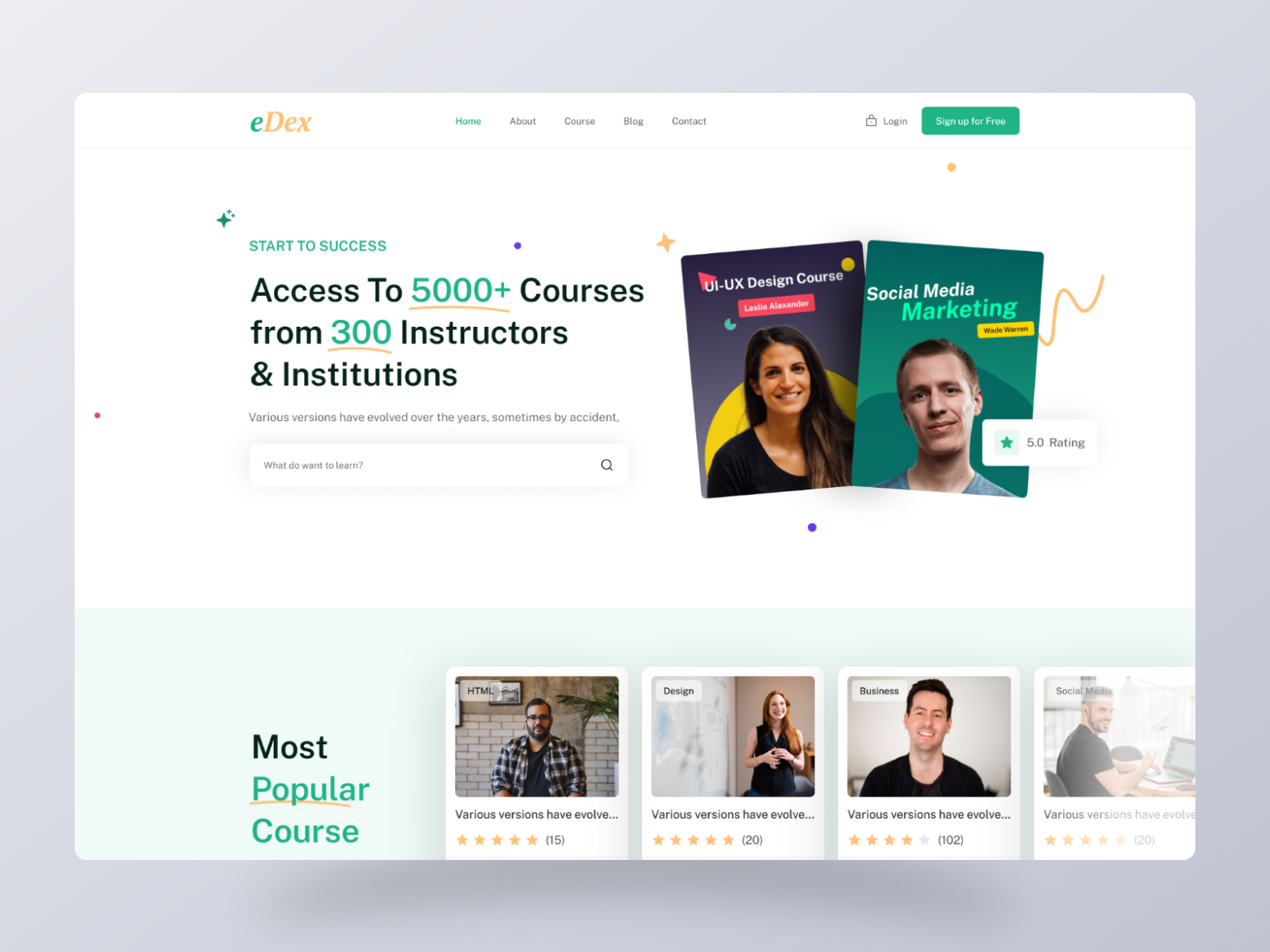 EDex - Online Course E-Learning Website. Free Figma Template By ...