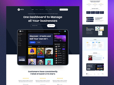 NFTX - Saas Product Landing Page clean design dashboard data analysis design design system echotemplate figma landing page management tool modern design nft product design saas saas app saas landing page saas product ui ux
