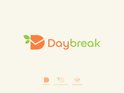 Daybreak - Logo Design Concept a b c d e f g h i j k l m n branding checkmark combination concept convenience graphic design green groceries identity inexpensive letter d logo design mark modern orange simple store symbol visual identity