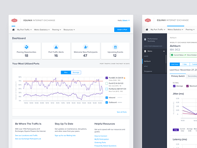 Equinix - Internet Exchange app application chart dashboard data data center data visualization flat graph internet line graph portal product sidebar ui user interface