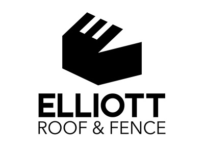 Elliott Roof & Fence Logo black and white branding construction design house logo roof typography