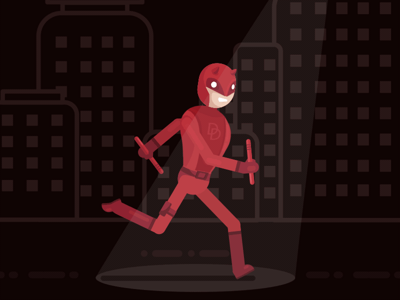 Daredevil Running 2d aftereffects animations character daredevil design flat illustration marvel motion run shape