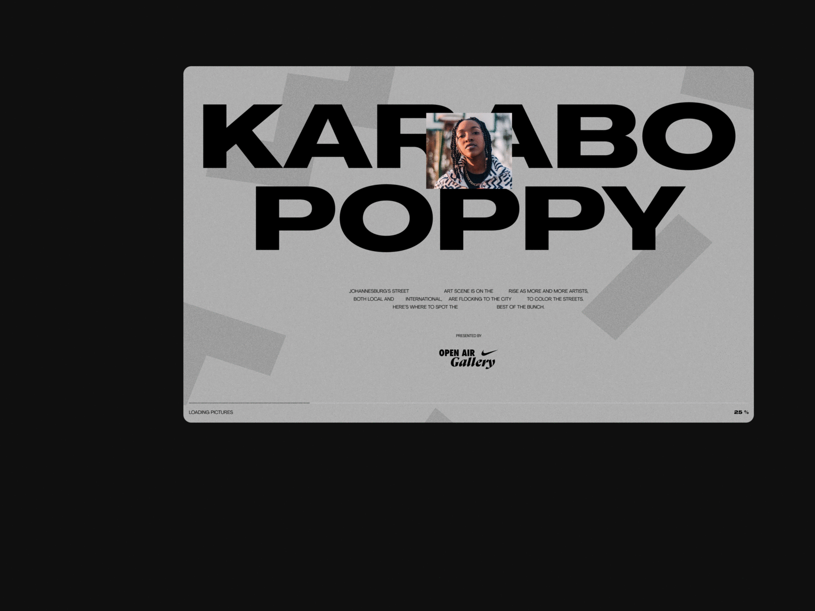 Karabo Poppy: Open Air Gallery art bold clean design detail exhibition gallery grid interface layout minimal typography user interface