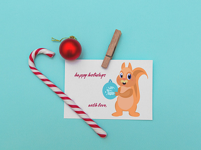 Christmas/New Year card with a cute squirrel illustration.