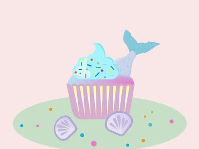 Cupcake with a mermaid theme cake cream cupcake cute design dessert food graphic design illustration mermaid muffin packaging pink pretty tasty vector