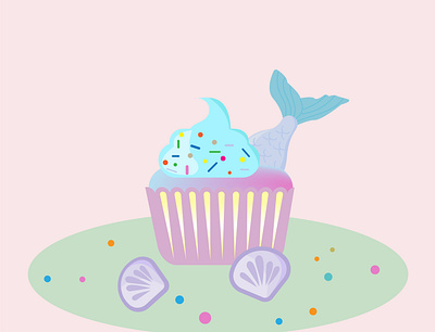 Cupcake with a mermaid theme cake cream cupcake cute design dessert food graphic design illustration mermaid muffin packaging pink pretty tasty vector