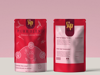 PACKAGING DESIGN FOR A HERBAL TEA bag beverage bold box brandidentity branding characterdesign design feminine graphic design illustration packaging pink pouch red tea vector