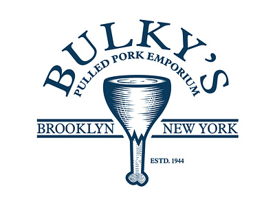 Bulky's Pulled Pork Vintage Engraved Logo butcher logo engraved logo inktober inktober2020 meat logo retro retro logo vintage vintage logo