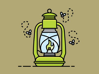 Retro Kerosene Lantern camping flat design flies lantern light vector